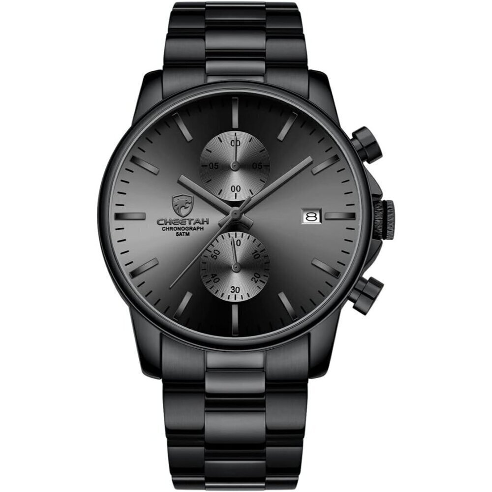 GOLDEN HOUR Men's Black Stainless Steel Chronograph Quartz Watch Waterproof - Picture 3 of 8